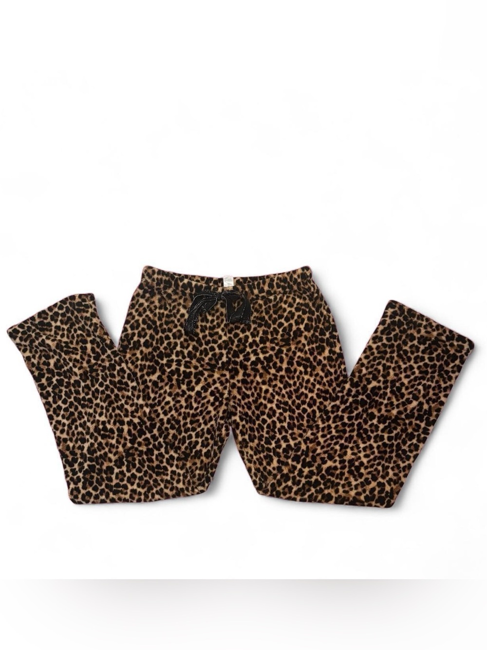 Vintage Y2K Loungewear Leopard Animal Print Drawstring Furry Pajama Pants